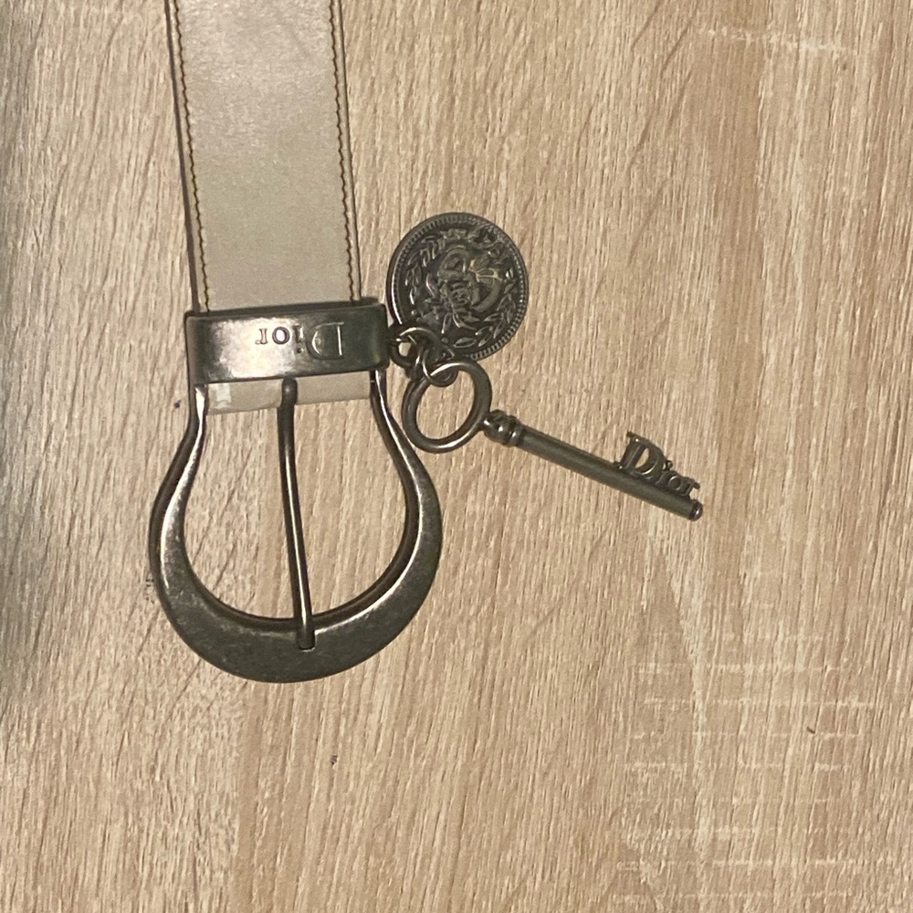 Dior White Belt with Silver Key Charm